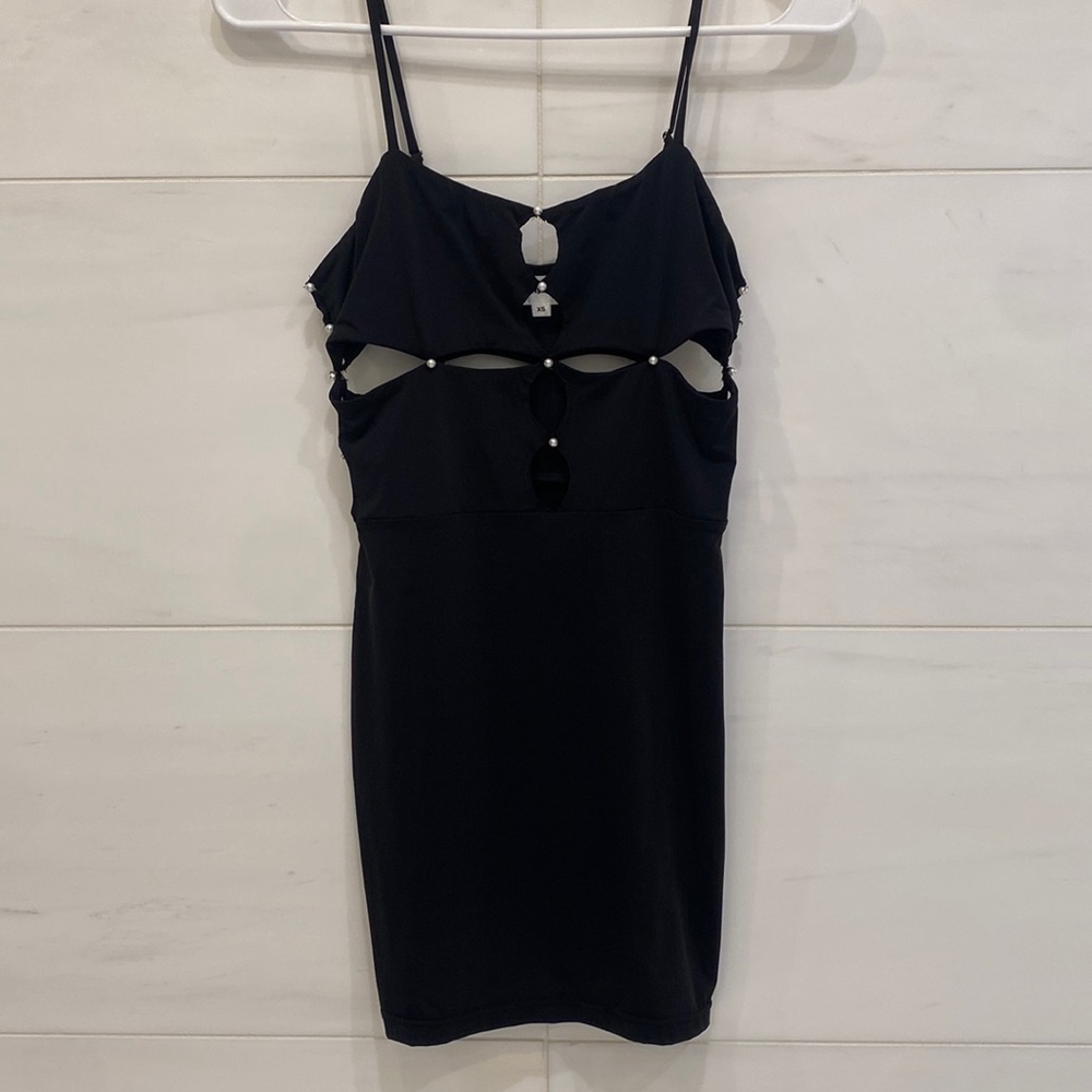 Black Cut Out Pearl Revolve Dress